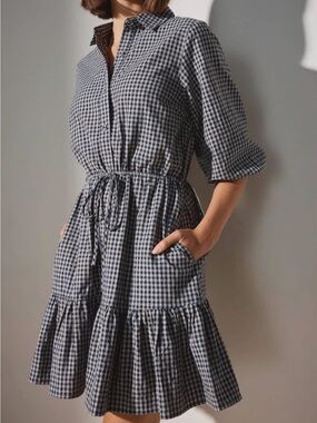 Staple The Label Carla Western Gingham Shirt Dress with ruffle skirt - navy/grey